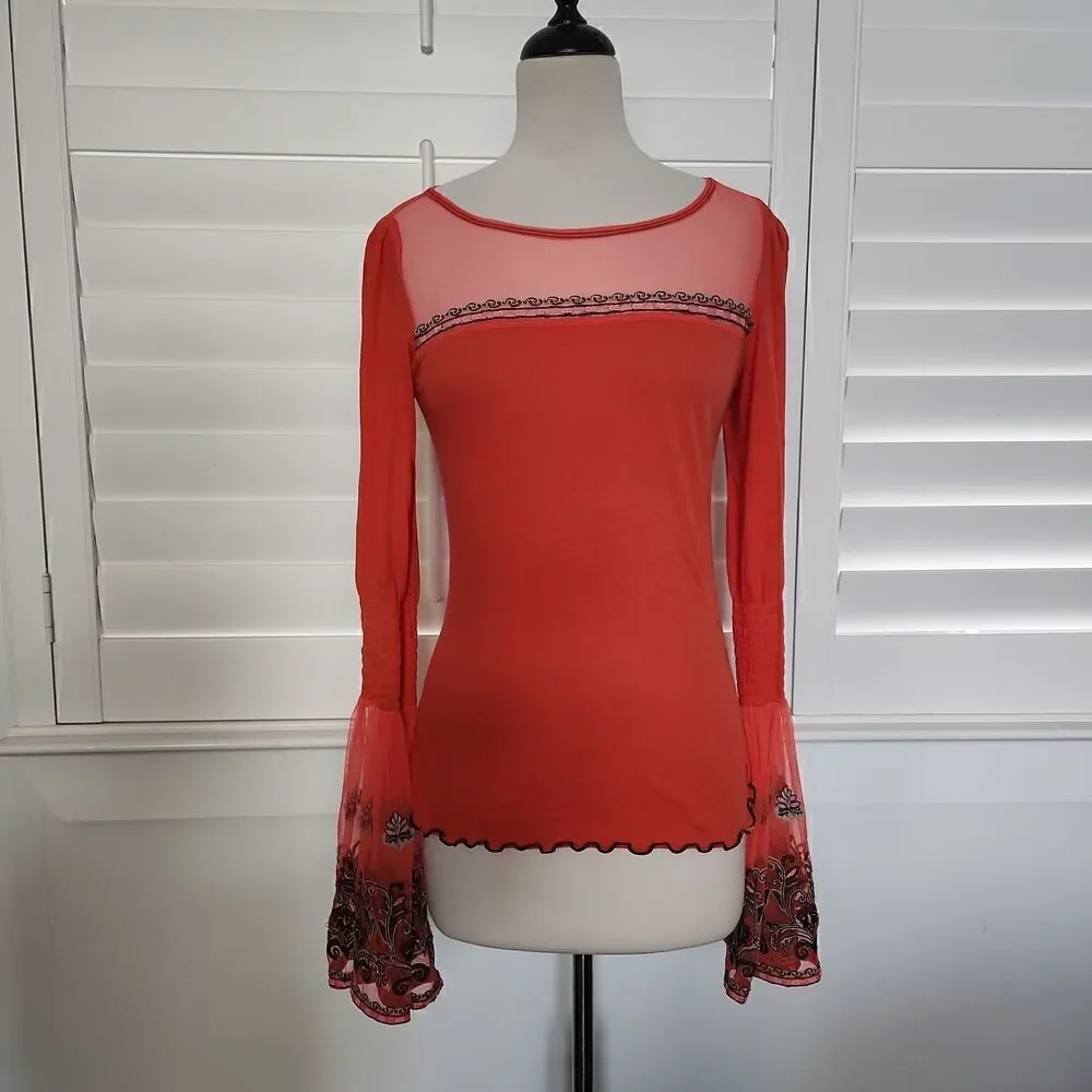 Free People Orange Bell Sleeves size M